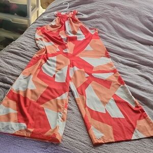 SHEIN Vibrant Red and Orange Geometric Jumpsuit